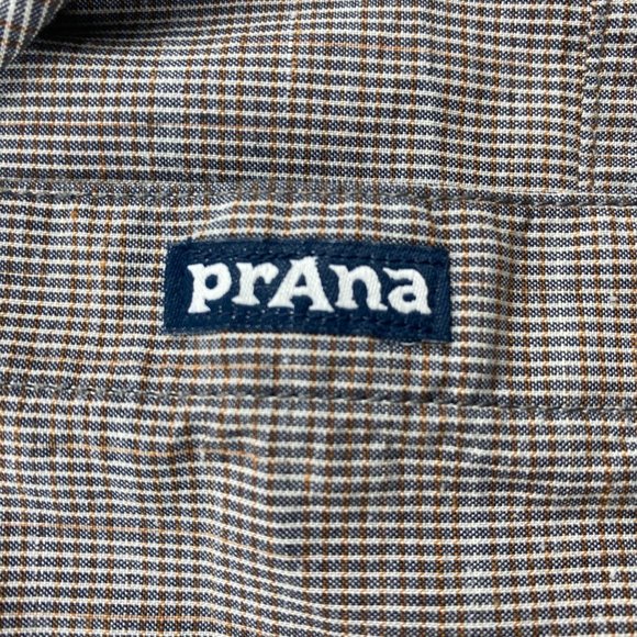 PRANA Shirt Men Extra Large XL Brown Button Down Slim Long Sleeve Casual Hemp - Picture 3 of 9
